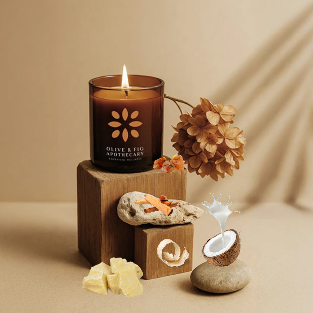 Olive & Fig Apothecary Amberwood scented 2-wick 11 oz candle